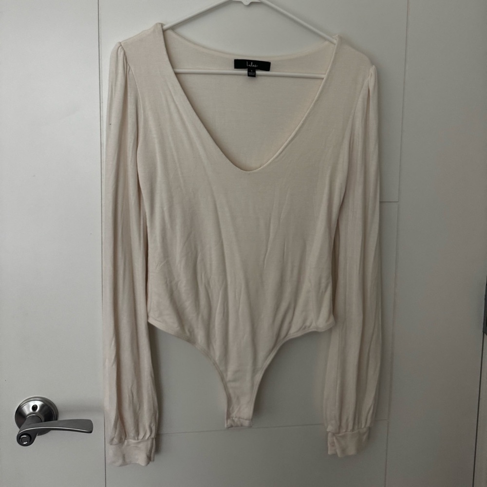 Lulu's Tan Asymmetrical Fitted Bodysuit